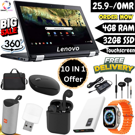 Lenovo 300e Touchscreen 360' Chromebook 10 in 1 Offer, 4GB RAM/32GB SSD